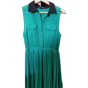 Teal Retro Sleeveless Pleated Mini Dress